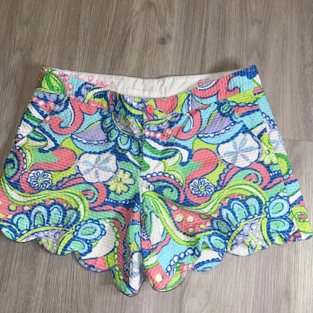 Lilly Pulitzer Buttercup Scalloped Seersucker Shorts Multicolor Paisley Size 6 - Picture 11 of 11